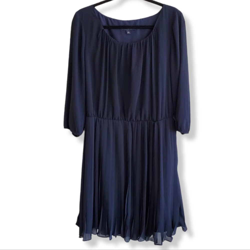 Banana Republic Navy Blue Pleated Dress